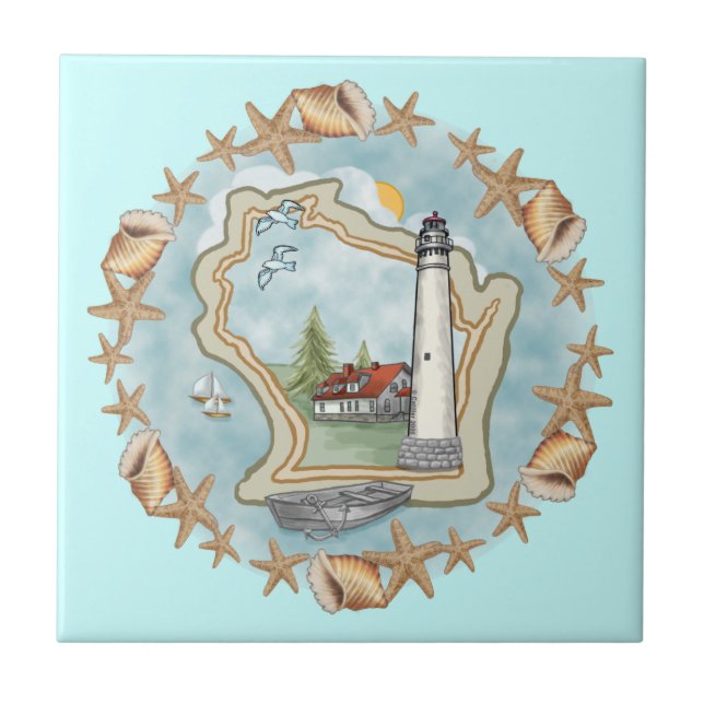 Cerâmica Um Azulejo de Farol de Wisconsin (Frente)