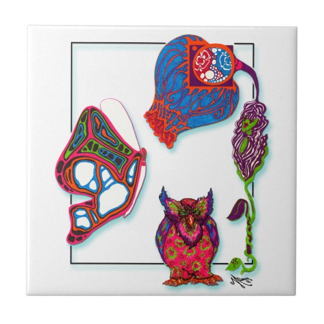 Cerâmica Um azulejo de néon do Doodle (Frente)