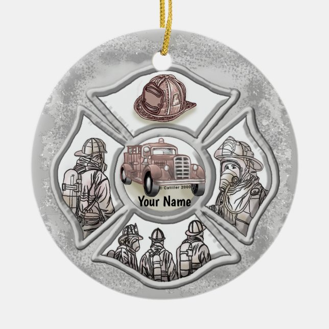 Cerâmica Um ornamento de bombeiro maltês (Frente)