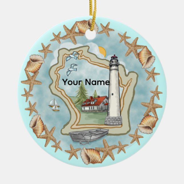 Cerâmica Um ornamento de farol em Wisconsin (Frente)