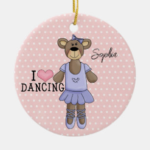 Cerâmica Urso Bailarina (vestido roxo) Ornamento de Cerâmic