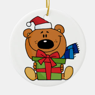 Cerâmica Urso Castanho Com Ornamento De Guarda-Presente