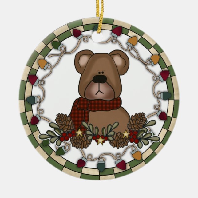 Cerâmica Urso De Teddy Com Ornamento De Luzes (Frente)
