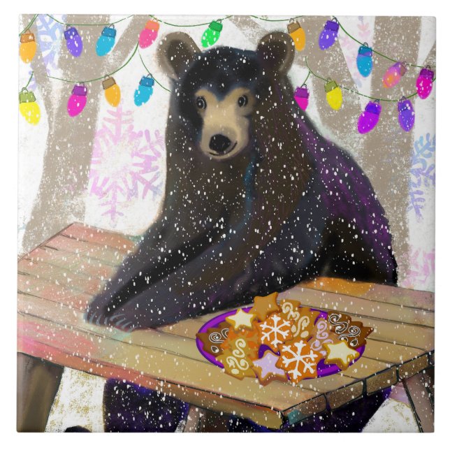 Cerâmica Urso Feriado e Azulejo de Cookies Cerâmico (6" qua (Frente)