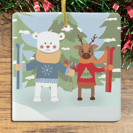 Cerâmica Urso Polar Bonito e Reindeer com Ornamento de Pico