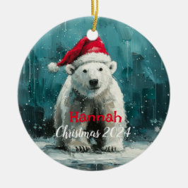 Cerâmica Urso Polar com Ornamento de Bonés de Papais noeis