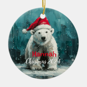 Cerâmica Urso Polar com Ornamento de Bonés de Papais noeis