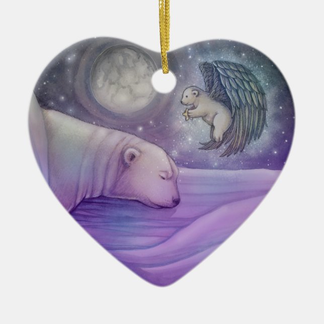 Cerâmica Urso Polar com Ornamento de Feriado de Anjo (Frente)