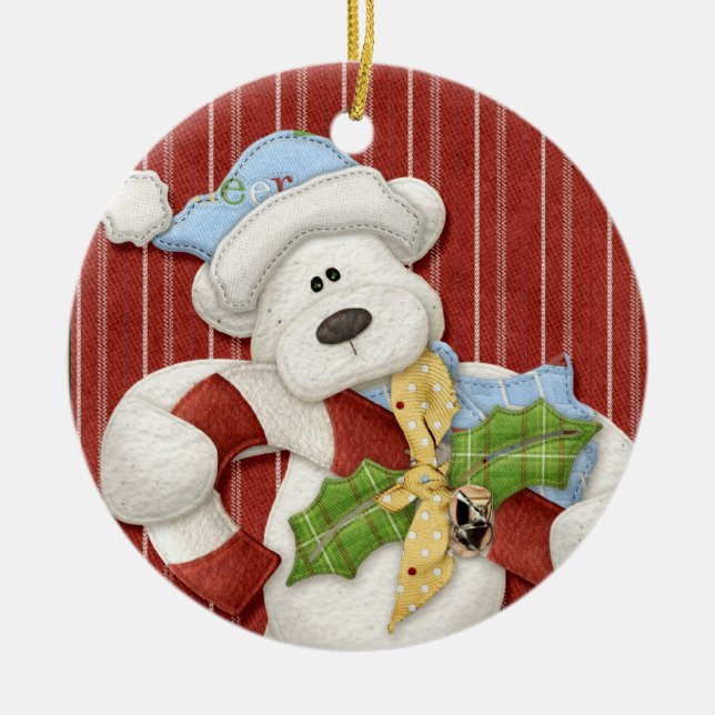 Cerâmica Urso Polar Com Ornamento De Feriado De Canas De Ca (Frente)