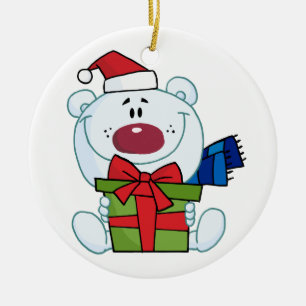 Cerâmica Urso Polar Com Ornamento De Feriado De Manutenção 