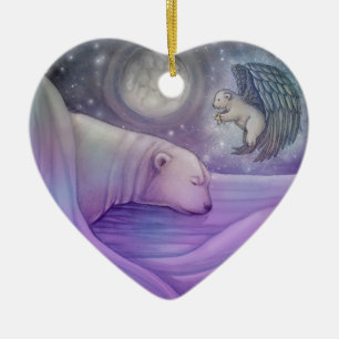 Cerâmica Urso Polar com Ornamento de Natal de Anjo