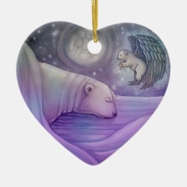 Cerâmica Urso Polar com Ornamento de Natal de Anjo (Frente)