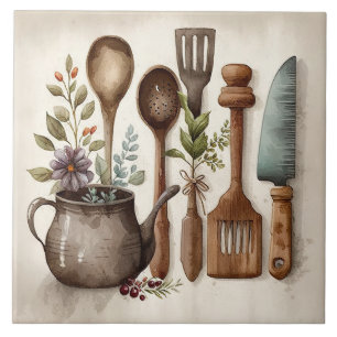 Cerâmica Utensílios de cozinha aquarelas Azulejo cerâmico r