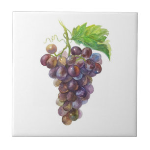 Cerâmica Uvas Rosa. Azulejo de arte de aquarela