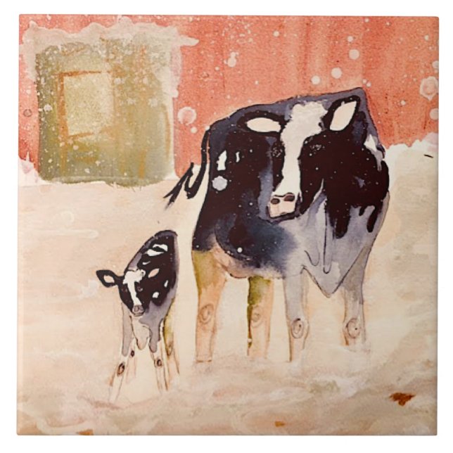 Cerâmica Vacas em Azulejo cerâmico de inverno (6 x 6 polega (Frente)