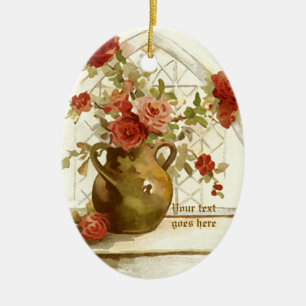 Cerâmica Vase com ornamento de aquarela do rosa vermelha vi