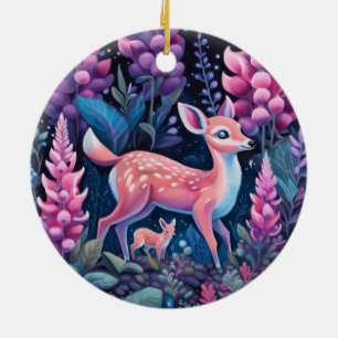 Cerâmica Veado Adorável Com Ornamento De Flores