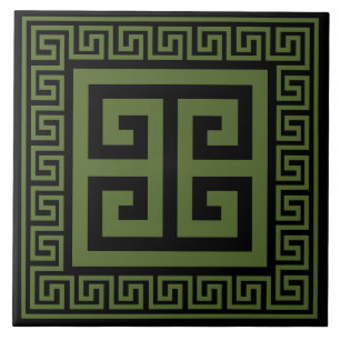Cerâmica Verde-Chave Grego Escuro Verde Sobre Azulejo De Ce