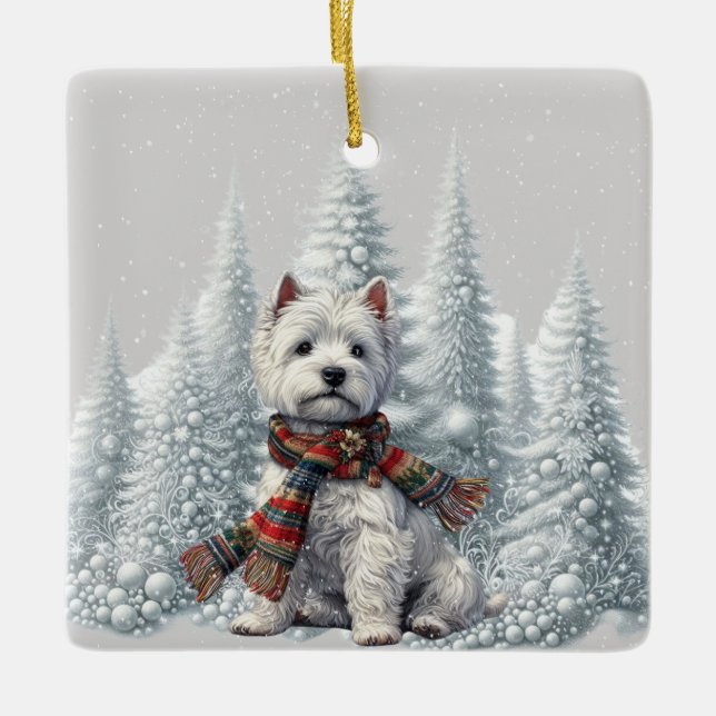 Cerâmica Vestido de Natal com ornamento de árvores de neve (Frente)