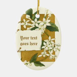 Cerâmica Vintage desenhando ornamento de jasmim branco
