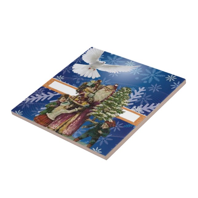 Cerâmica Vintage Dove de Natal com Azulejo cerâmico (Lateral)