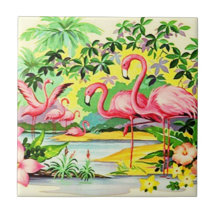 Vintage Retro Pink Flamingo Pink Azulejo de Bloque