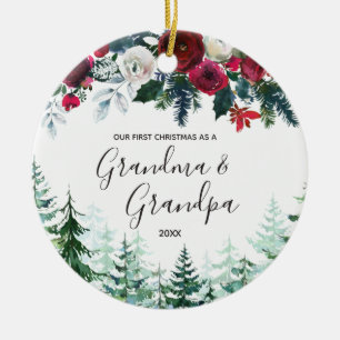 Cerâmica Vovó Floral e Vovô Primeiro Ornamento de Natal
