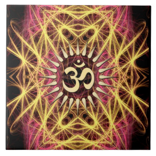 Cerâmica Web do Fractal do azulejo Dourado de Aum