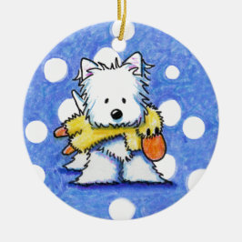 Cerâmica Westie com Ornamento de Pato de Brinquedo