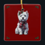 Cerâmica Westie de Natal com ornamento sagrado.<br><div class="desc">Estamos com Enfeites de natal Holly.</div>