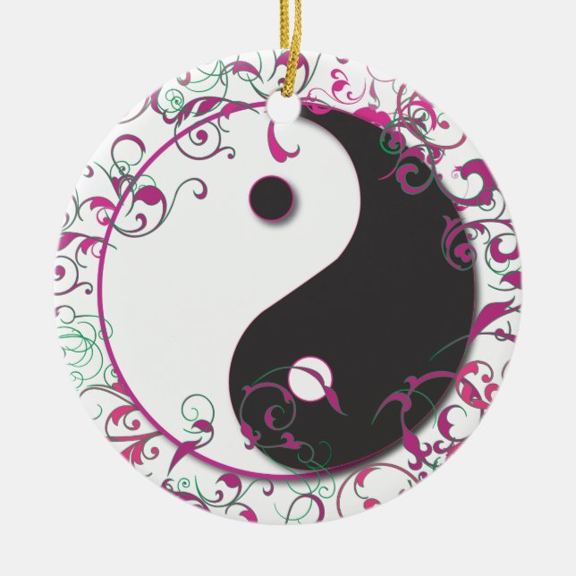 Cerâmica Yin & Yang com rolo de ornamento rosa (Frente)