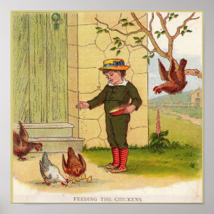 cerca de 1900 Feeding the Chickens impressão