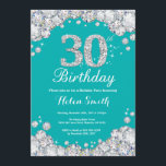 Cerceta do convite do aniversário de 30 anos e<br><div class="desc">Convite do aniversário de 30 anos. Fundo do Aqua de turquesa da cerceta do diamante do cristal de rocha da cerceta e da prata. A festança elegante do aniversário convida. Preto e branco. Aniversário adulto. Aniversário das mulheres. Aniversário dos homens. Para uma personalização mais adicional, clique por favor "personalizam-no" botão...</div>