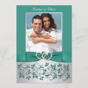 Cerceta do monograma, convite floral de prata do