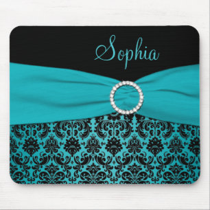 Cerceta e damasco preto Mousepad