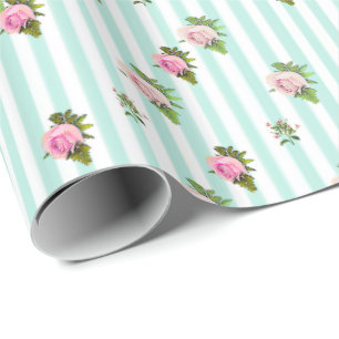 Cerceta e papel de embrulho listrado dos rosas