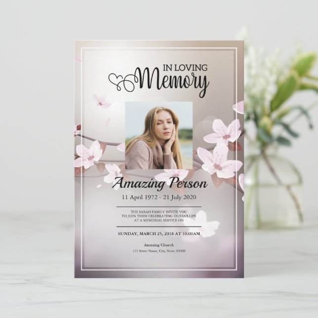 Cereja floresce Ordem Funeral de Serviço Convite (Em pé/Frente)