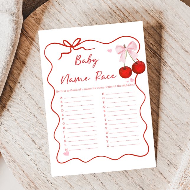 Cereja no Topo Bebê com Laço Rosa Jogo de Corrida  (Coquette Cherry on Top Baby Shower Game)