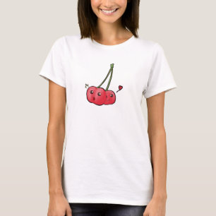 Cerejas bonitos do kawaii na camisa do amor t