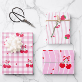 Cerejas com Fita de Coração Rosa