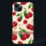 cerejas doces de Verão<br><div class="desc">Cerejas doces capas de iphone dura com um padrão fofo de solteiro aleatório e cerejas pareadas com caules e folhas ainda intactas sobre o fundo de marfim personalizável - personalize com seu nome - por katz_d_zynes | Este padrão de cerejas vermelhas também está disponível no iPhone 6/6s Plus e no...</div>