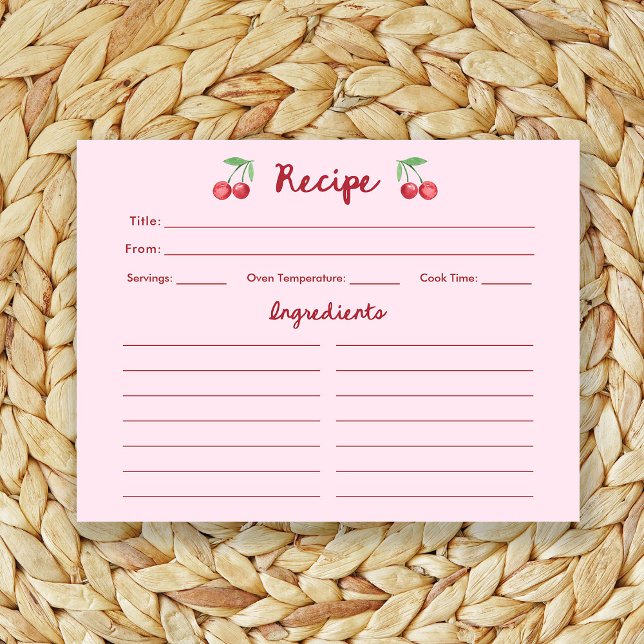 Cerejas Retrô Rosadas | Cartão de Receita para Chá (Criador carregado)
