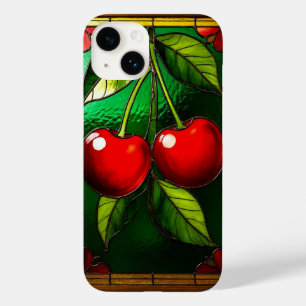 Cerejas Vermelhas Brilhantes e Folhas Verdes