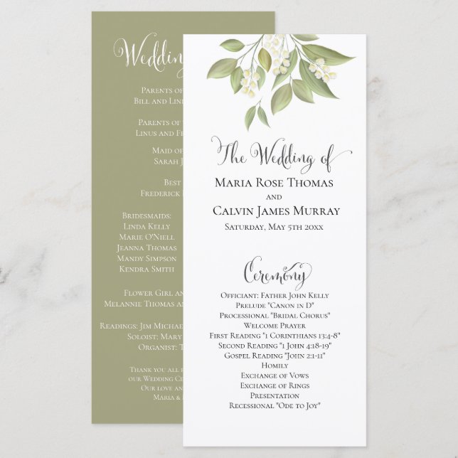 Cerimônia de Casamento Elegante Sage Greenery Foli (Frente/Verso)