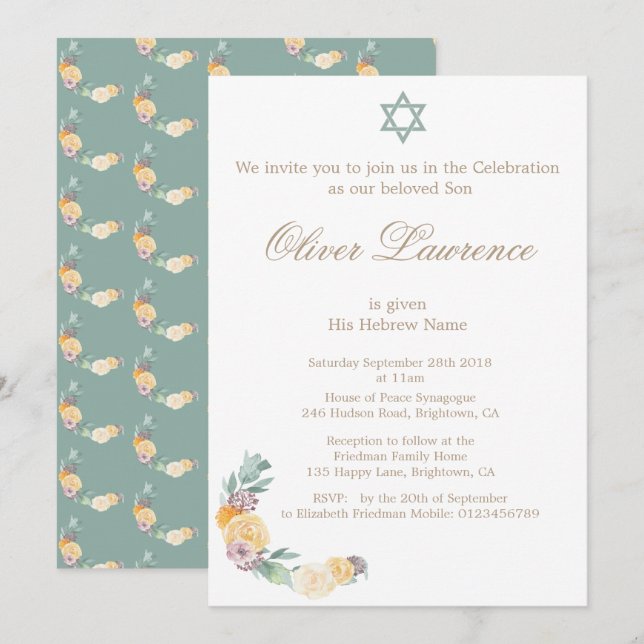 Cerimônia de nomeação do bebê Convite para o Hebra (Frente/Verso)