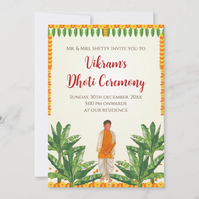 Cerimônia Digital Dhoti convites & convites Dhoti (Frente)