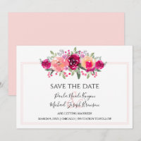 Cerise Watercolor Floral Cartões salve a data