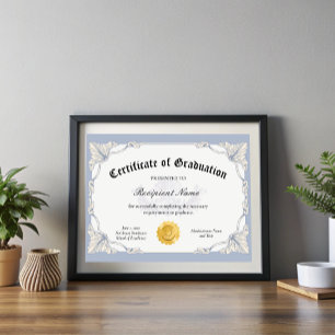 Certificado Azul Editável de Prêmio de Graduação