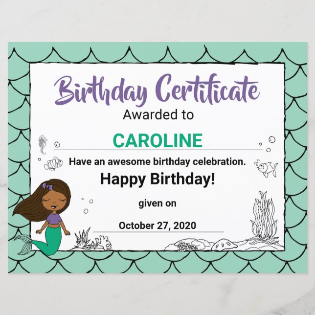 Certificado B-day da sereia negra do Partido da Cr (Frente)