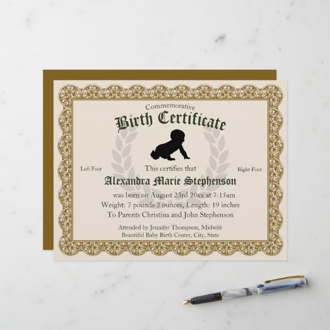 Certificado Comemorativo de Nascimento da Pegada d (Frente/Verso In Situ)